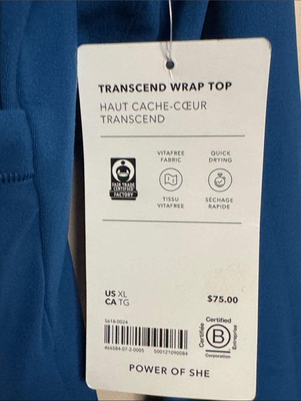 Athleta Transcend Long-Sleeve Wrap-Style Top, Size XL, Color Teal Blue - Picture 7 of 12
